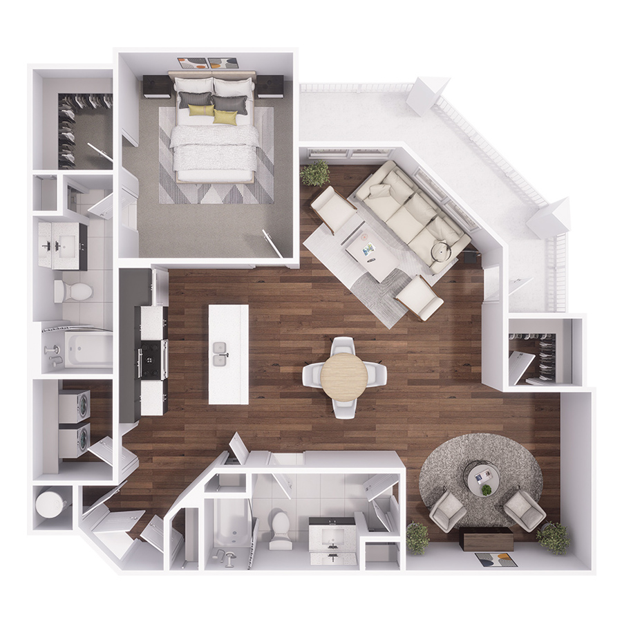 Rendering of the A1 with Den floor plan with 1 bedroom[s] and 2 bathroom[s] at Residence at Old Hickory Lake