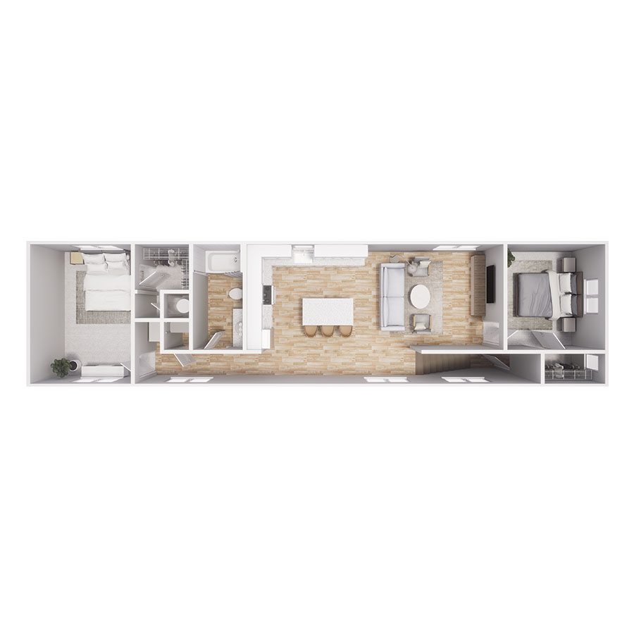 Rendering of the B2 floor plan with 2 bedroom[s] and 1 bathroom[s] at Cottages at Mesa Ridge
