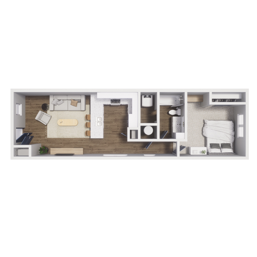 Rendering of the A2 floor plan with 1 bedroom[s] and 1 bathroom[s] at The Cottages at Woodmen Heights
