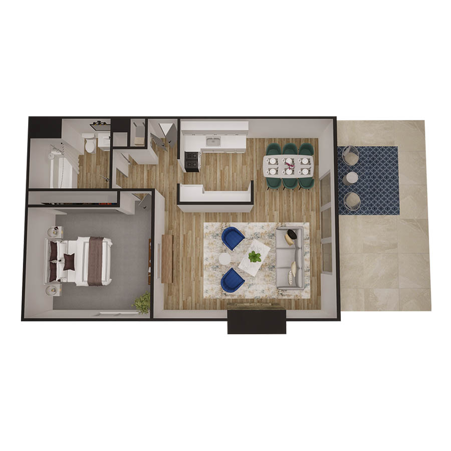 Rendering of the The Catalina floor plan with 1 bedroom[s] and 1 bathroom[s] at Kenilworth