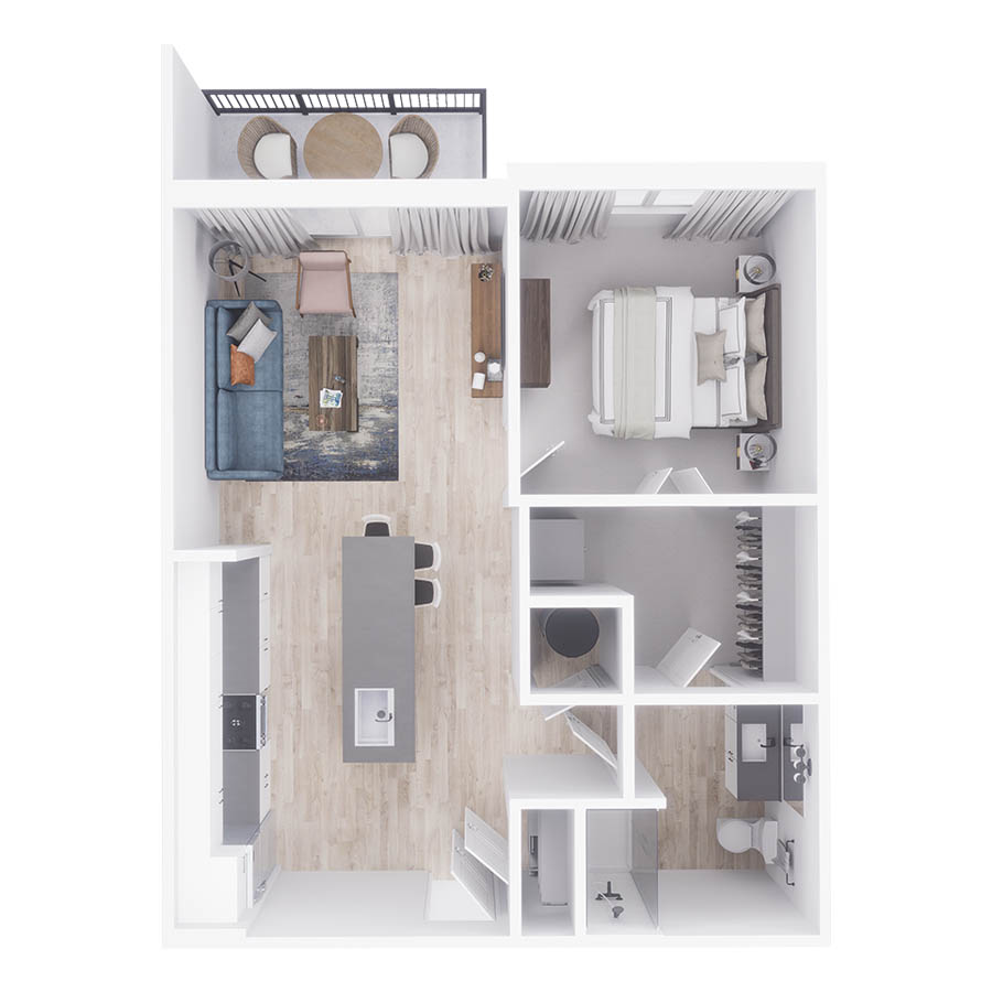 Rendering of the A3 floor plan with 1 bedroom[s] and 1 bathroom[s] at Arte St. Petersburg