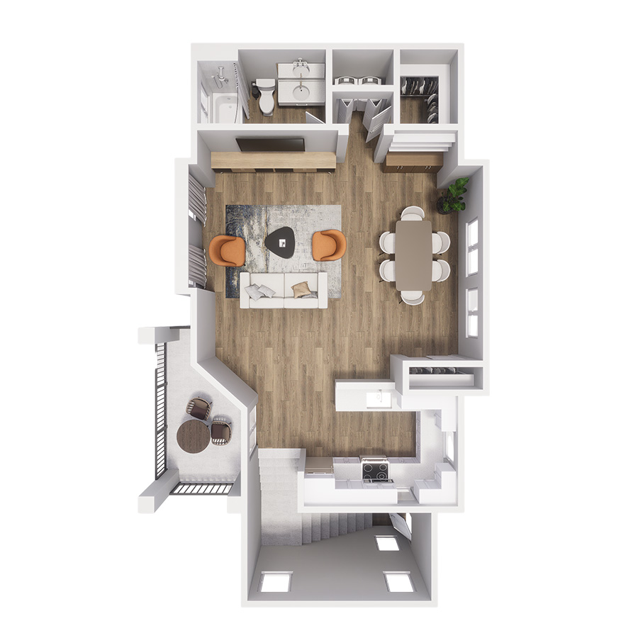 Rendering of the Studio Loft: Saguaro with Attached Garage floor plan with a Studio bedroom and 1 bathroom[s] at Springs at Alta Mesa