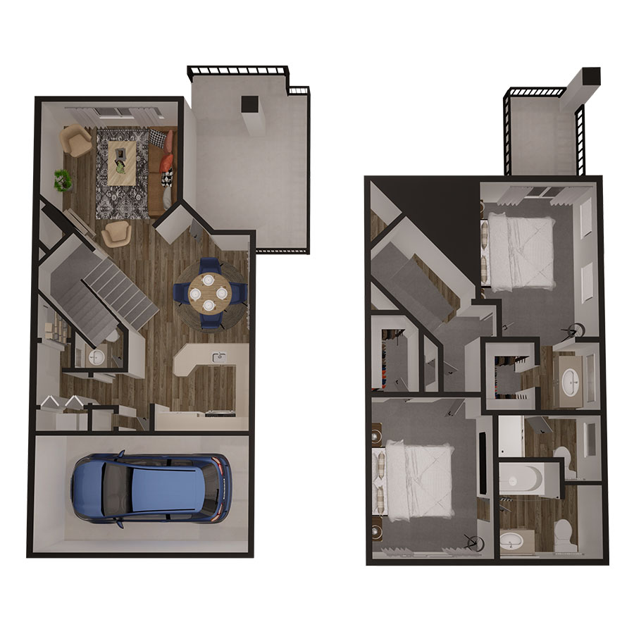 Rendering of the Wingspread floor plan with 2 bedroom[s] and 2 bathroom[s] at Copper Ridge