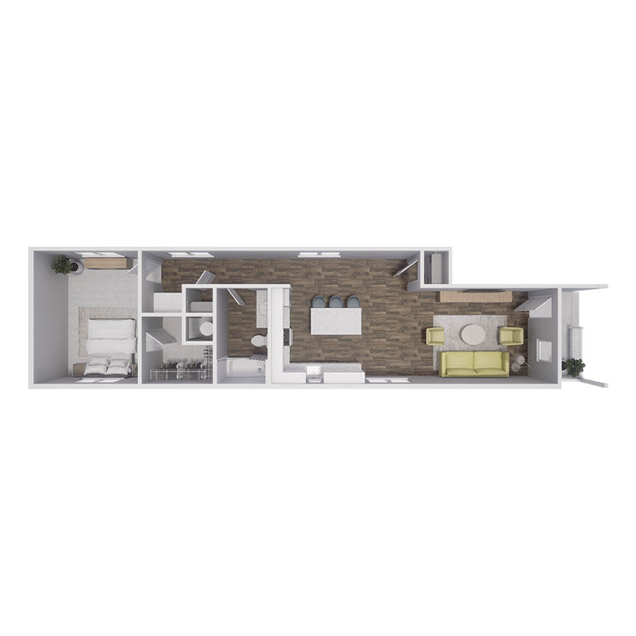 Rendering of the A3 floor plan with 1 bedroom[s] and 1 bathroom[s] at Cottages at South Murray