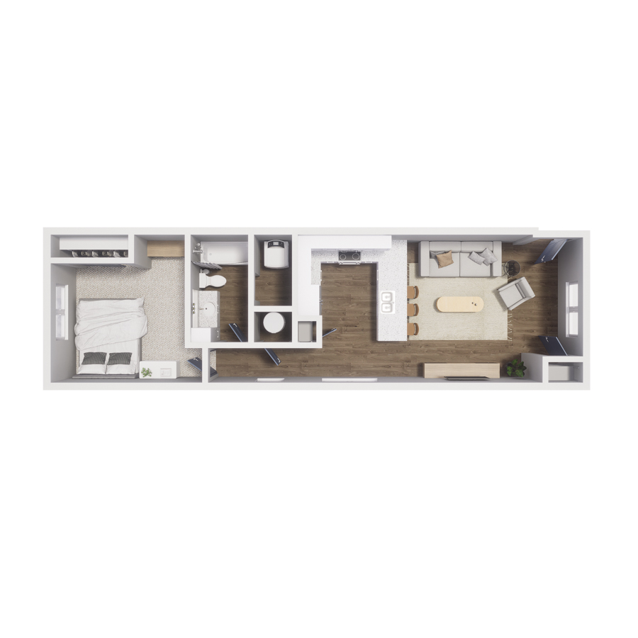 Rendering of the A1 floor plan with 1 bedroom[s] and 1 bathroom[s] at The Cottages at Woodmen Heights