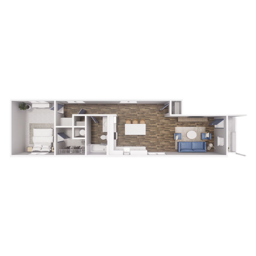 Rendering of the A3 floor plan with 1 bedroom[s] and 1 bathroom[s] at Cottages at Torin Point