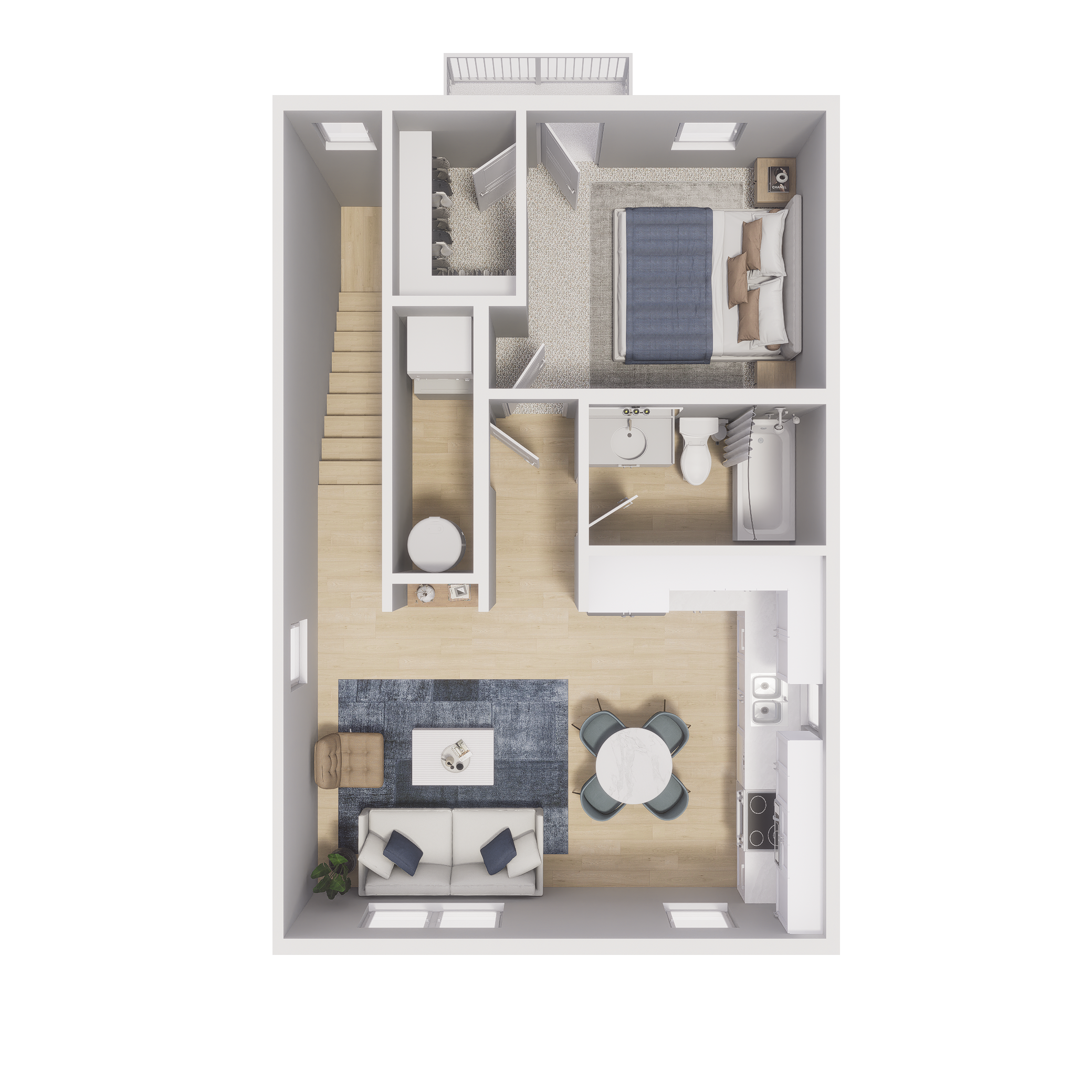 Rendering of the A4 floor plan with 1 bedroom[s] and 1 bathroom[s] at Cottages at Aero Park