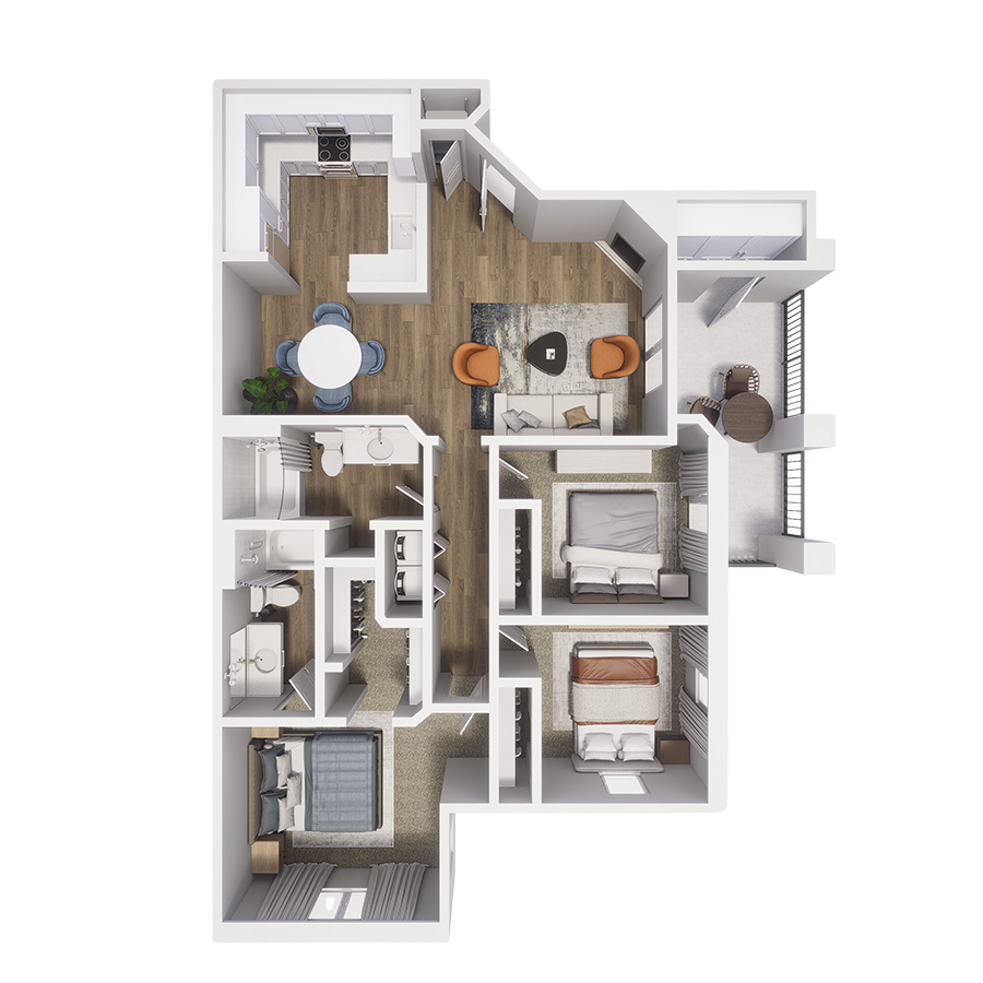 Rendering of the C1: Cholla with Carport floor plan with 3 bedroom[s] and 2 bathroom[s] at Springs at Alta Mesa