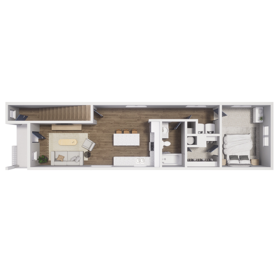 Rendering of the A3 floor plan with 1 bedroom[s] and 1 bathroom[s] at The Cottages at Woodmen Heights