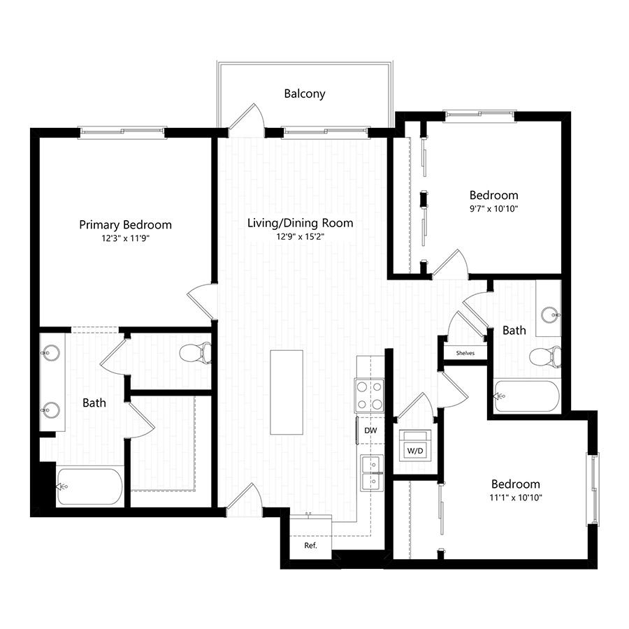 Rendering of the C1 floor plan with 3 bedroom[s] and 2 bathroom[s] at The Preserve at Mesa Creek