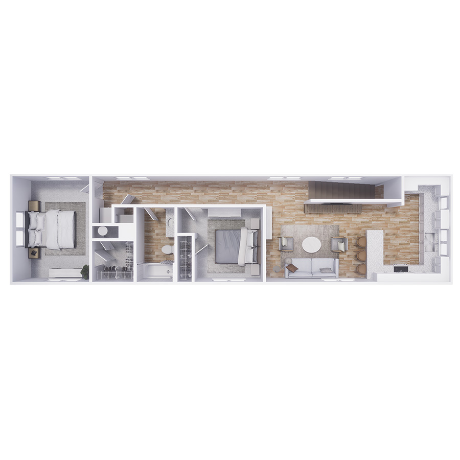 Rendering of the B1 floor plan with 2 bedroom[s] and 1 bathroom[s] at Cottages at North Carefree