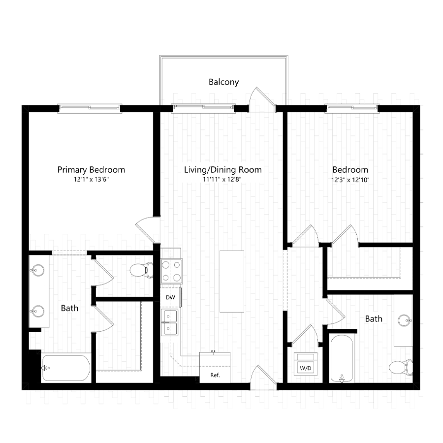 Rendering of the B7 floor plan with 2 bedroom[s] and 2 bathroom[s] at The Preserve at Mesa Creek