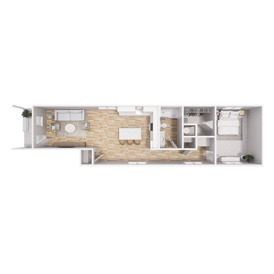 Rendering of the A3 floor plan with 1 bedroom[s] and 1 bathroom[s] at Cottages at Mesa Ridge