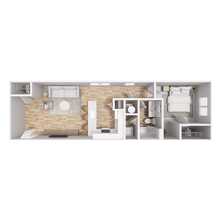 Rendering of the A2 floor plan with 1 bedroom[s] and 1 bathroom[s] at Cottages at Mesa Ridge