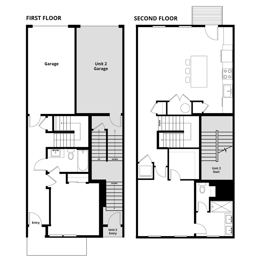 Rendering of the The Bend floor plan with 2 bedroom[s] and 2 bathroom[s] at The Row at Riverbend