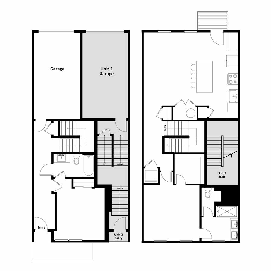 Rendering of the The Bend floor plan with 2 bedroom[s] and 2 bathroom[s] at The Row at Riverbend